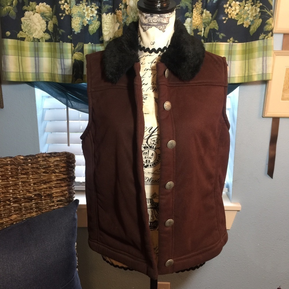 Charter Club faux fur collar faux suede vest